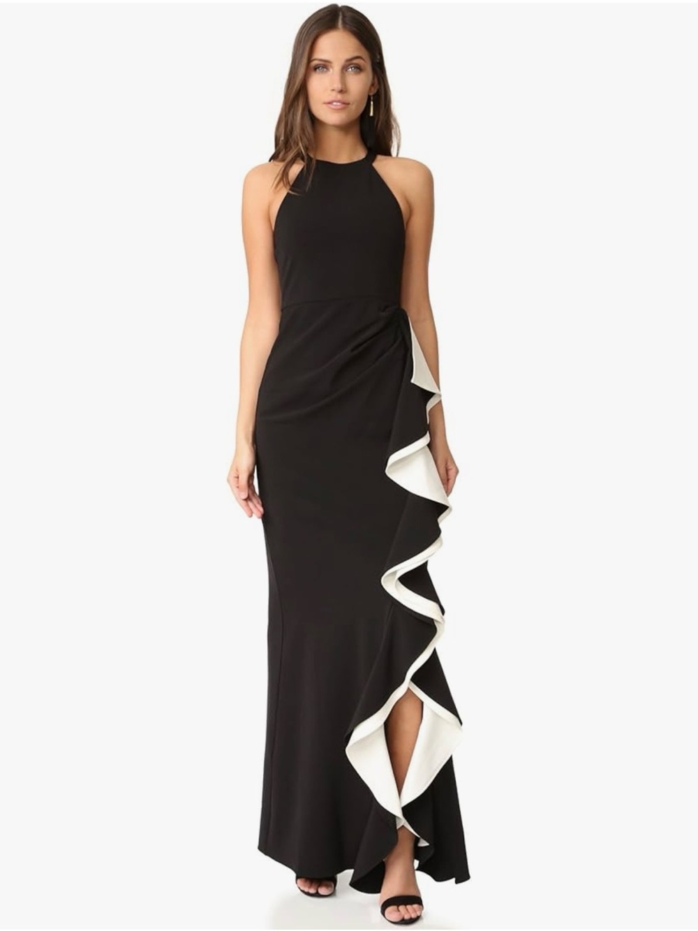 Parker Black Maxi Dress with White Ruffle Accent